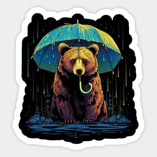 Grizzly Bear Rainy Day With Umbrella Sticker